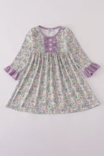 Load image into Gallery viewer, Purple floral print ruffle dress

