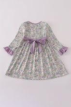 Load image into Gallery viewer, Purple floral print ruffle dress
