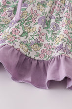 Load image into Gallery viewer, Purple floral print ruffle bloomer set
