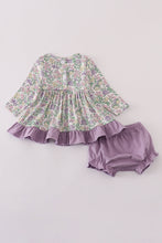 Load image into Gallery viewer, Purple floral print ruffle bloomer set
