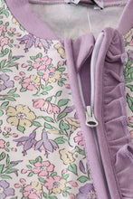 Load image into Gallery viewer, Purple floral print ruffle romper
