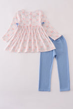 Load image into Gallery viewer, Pink floral print ruffle bow pants set
