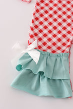 Load image into Gallery viewer, Red farm smocked ruffle romper
