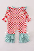 Load image into Gallery viewer, Red farm smocked ruffle romper
