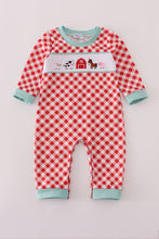Load image into Gallery viewer, Red farm smocked romper

