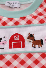 Load image into Gallery viewer, Red farm smocked romper
