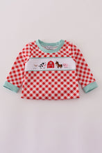 Load image into Gallery viewer, Red farm smocked romper
