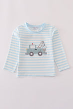 Load image into Gallery viewer, Blue crane applique stripe top
