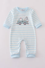 Load image into Gallery viewer, Blue crane applique stripe romper
