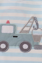 Load image into Gallery viewer, Blue crane applique stripe romper
