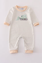 Load image into Gallery viewer, Cream excavator applique stripe romper

