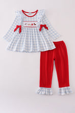 Load image into Gallery viewer, Blue farm embroidery plaid ruffle bubble
