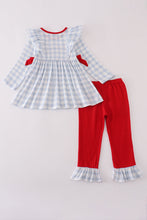 Load image into Gallery viewer, Blue farm embroidery plaid ruffle bubble
