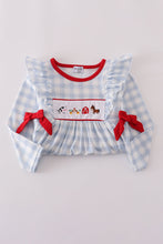 Load image into Gallery viewer, Blue farm embroidery plaid ruffle bubble
