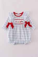 Load image into Gallery viewer, Blue farm embroidery plaid ruffle bubble
