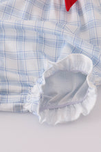 Load image into Gallery viewer, Blue farm embroidery plaid ruffle bubble
