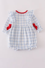 Load image into Gallery viewer, Blue farm embroidery plaid ruffle bubble
