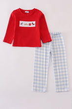 Load image into Gallery viewer, Red farm embroidery plaid pants set
