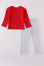 Load image into Gallery viewer, Red farm embroidery plaid pants set
