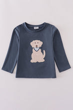 Load image into Gallery viewer, Navy puppy applique top
