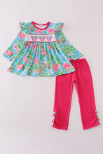 Load image into Gallery viewer, Green floral character applique pants set
