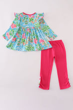 Load image into Gallery viewer, Green floral character applique pants set
