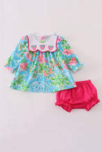 Load image into Gallery viewer, Green floral character applique bloomer set
