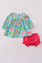 Load image into Gallery viewer, Green floral character applique bloomer set
