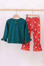 Load image into Gallery viewer, Green christmas santa claus embroidery ruffle pants set
