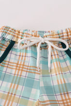 Load image into Gallery viewer, Blue dinosaur embroidery plaid pants set
