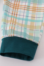 Load image into Gallery viewer, Blue dinosaur embroidery plaid pants set
