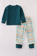 Load image into Gallery viewer, Blue dinosaur embroidery plaid pants set
