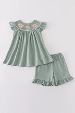 Load image into Gallery viewer, Sage sand dollar embroidery smocked girl set
