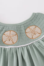 Load image into Gallery viewer, Sage sand dollar embroidery smocked girl set
