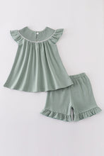 Load image into Gallery viewer, Sage sand dollar embroidery smocked girl set
