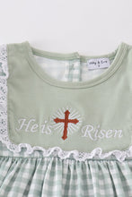 Load image into Gallery viewer, Sage easter he is risen cross embroidery girl set
