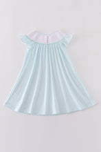 Load image into Gallery viewer, Blue stripe starfish embroidery smocked dress
