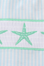 Load image into Gallery viewer, Blue stripe starfish embroidery smocked boy set
