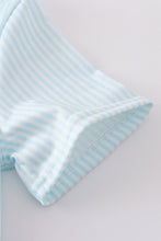 Load image into Gallery viewer, Blue stripe starfish embroidery smocked boy set
