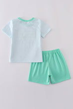 Load image into Gallery viewer, Blue stripe starfish embroidery smocked boy set
