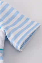 Load image into Gallery viewer, Blue stripe helicopter embroidery smocked boy romper
