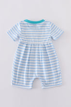 Load image into Gallery viewer, Blue stripe helicopter embroidery smocked boy romper
