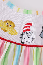 Load image into Gallery viewer, Stripe Dr. Seuss embroidery smocked dress

