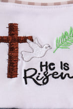 Load image into Gallery viewer, Blue he is risen embroidery boy bubble
