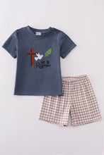 Load image into Gallery viewer, Blue he is risen embroidery boy set
