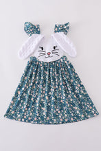 Load image into Gallery viewer, Green floral bunny applique dress
