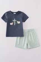 Load image into Gallery viewer, Navy sheep cross embroidery boy set
