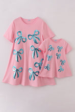Load image into Gallery viewer, Pink bow sequin mom&amp;me dress
