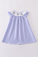 Load image into Gallery viewer, Blue stripe seersucker swordfish embroidery dress
