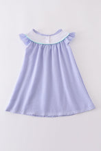 Load image into Gallery viewer, Blue stripe seersucker swordfish embroidery dress
